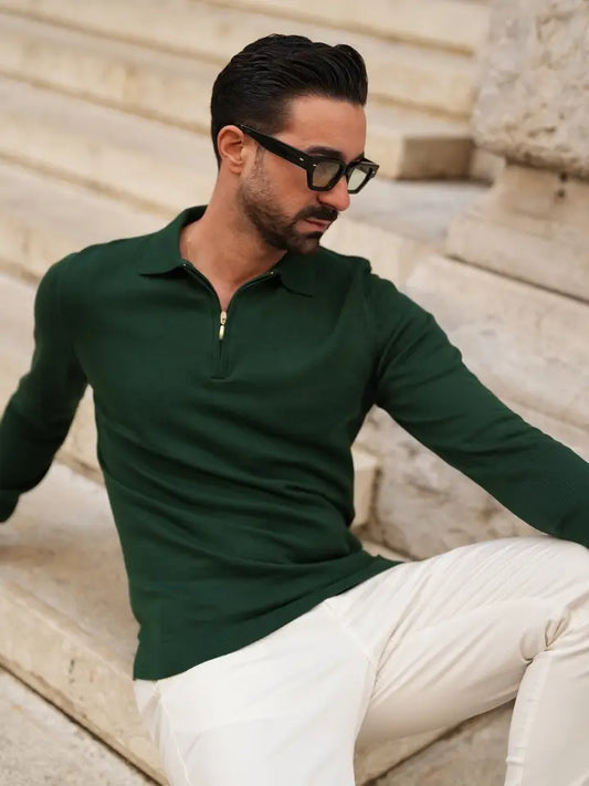 DONATO STYLE HALF ZIP SWEATER GREEN